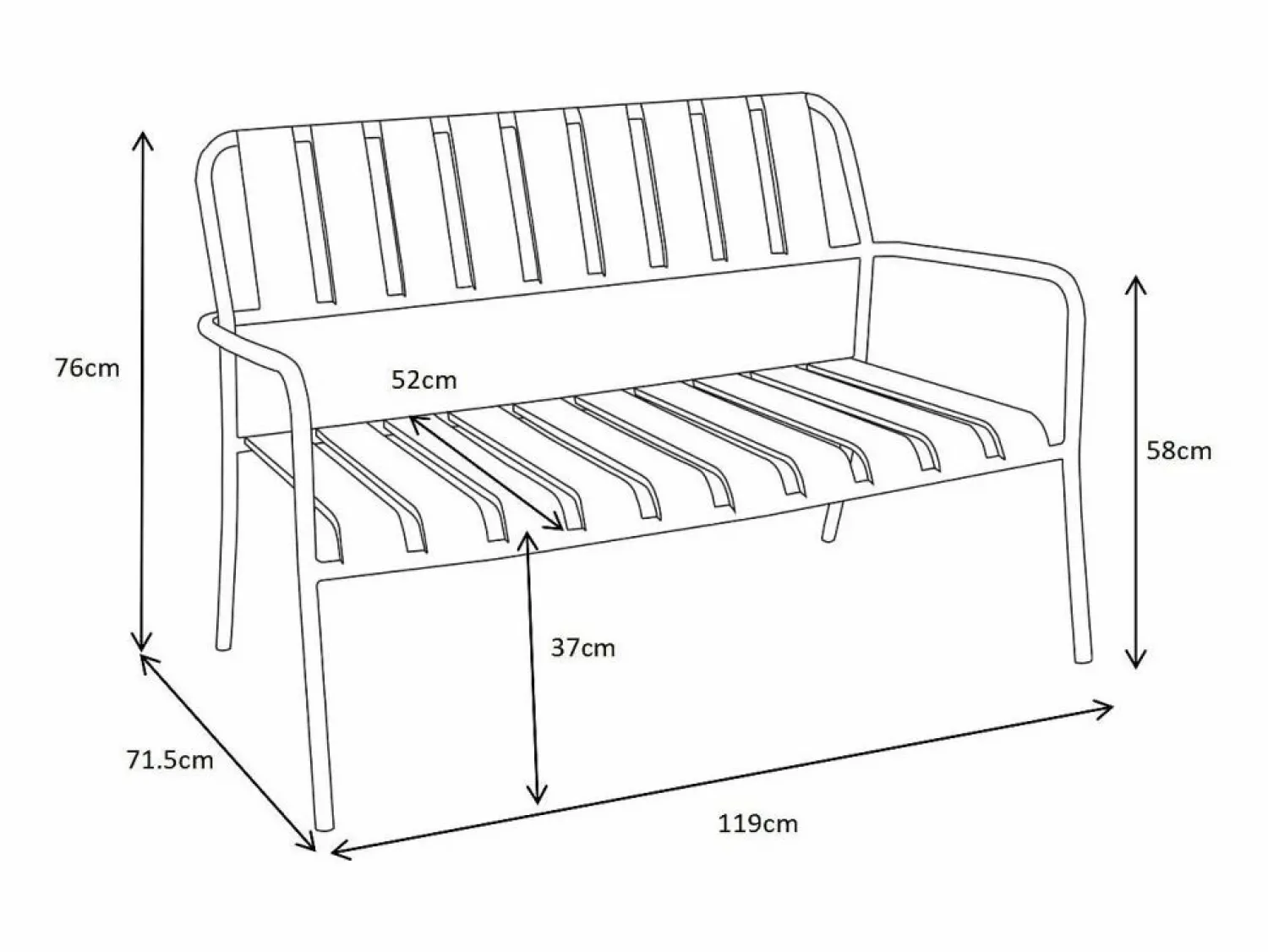 Discount Conjunto de jardín de metal: un banco, 2 sillones bajos y una mesa de centro - - BIRMOS de Salones De Jardín