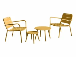 Sale Conjunto de jardín de metal - 2 sillones bajos apilables mesas nido - Amarillo de Salones De Jardín