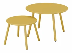 Sale Conjunto de jardín de metal - 2 sillones bajos apilables mesas nido - Amarillo de Salones De Jardín