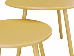 Sale Conjunto de jardín de metal - 2 sillones bajos apilables mesas nido - Amarillo de Salones De Jardín