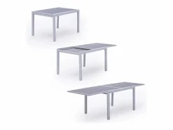 Happy Garden Conjunto de jardín extensible LAMPEDUSA 10 plazas en textileno gris aluminio blanco