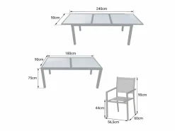 Best Happy Garden Conjunto de jardín extensible FIRENZE 8 plazas en textileno aluminio antracita Gris
