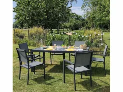 Best Happy Garden Conjunto de jardín extensible FIRENZE 8 plazas en textileno aluminio antracita Gris