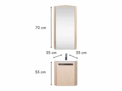 Discount Conjunto de lavabo de esquina suspendido SKINO con mueble con espejo Blanco