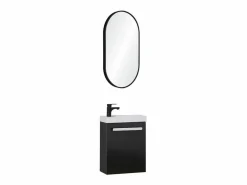 Conjunto de lavabo de pared Nevada con grifería negra y espejo ovalado
