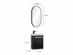 Conjunto de lavabo de pared Nevada con grifería negra y espejo ovalado