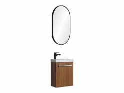 Online Conjunto de lavabo de pared Nevada con grifería negra y espejo ovalado Color natural oscuro