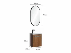 Online Conjunto de lavabo de pared Nevada con grifería negra y espejo ovalado Color natural oscuro