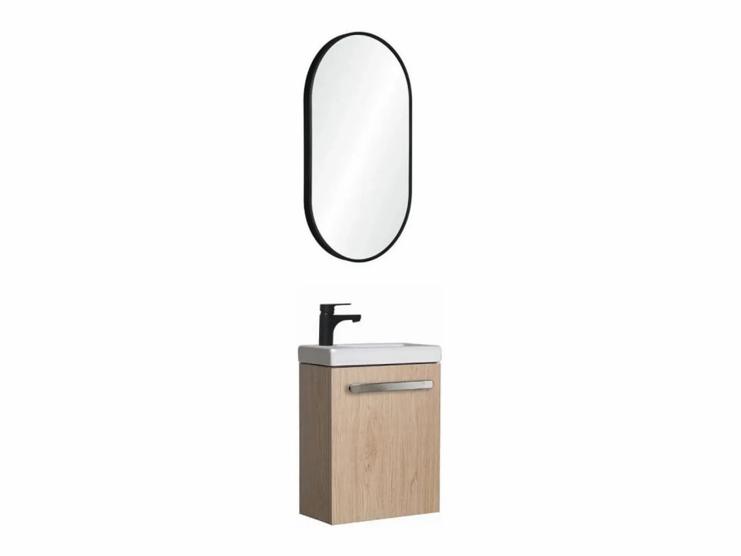 Sale Conjunto de lavabo de pared Nevada con espejo ovalado Color natural oscuro