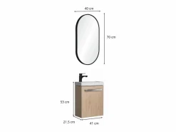 Sale Conjunto de lavabo de pared Nevada con espejo ovalado Color natural oscuro
