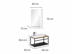 Conjunto de lavabo grande WILO con espejo de 60 cm
