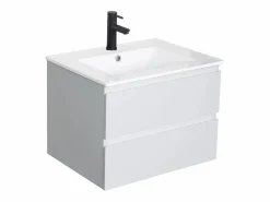 Conjunto de lavabo individual de 60cm con encimera de cerámica y grifería negra SORRENTO Blanco
