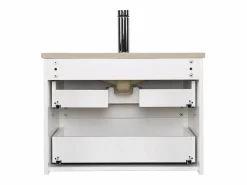 Conjunto de lavabo individual de 60cm con encimera de cerámica y grifería negra SORRENTO Blanco