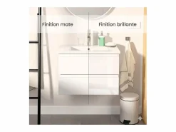 Conjunto de lavabo individual de 60cm con encimera de cerámica y grifería negra SORRENTO Blanco