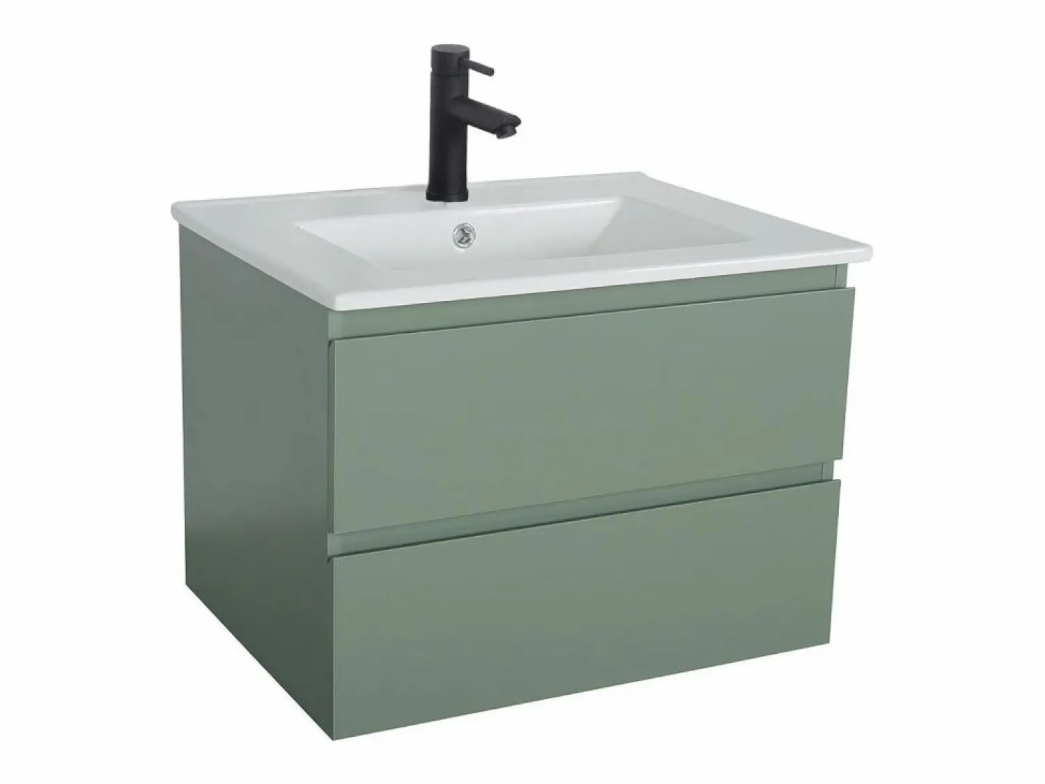 Conjunto de lavabo individual de 60cm con encimera de cerámica y grifería negra SORRENTO