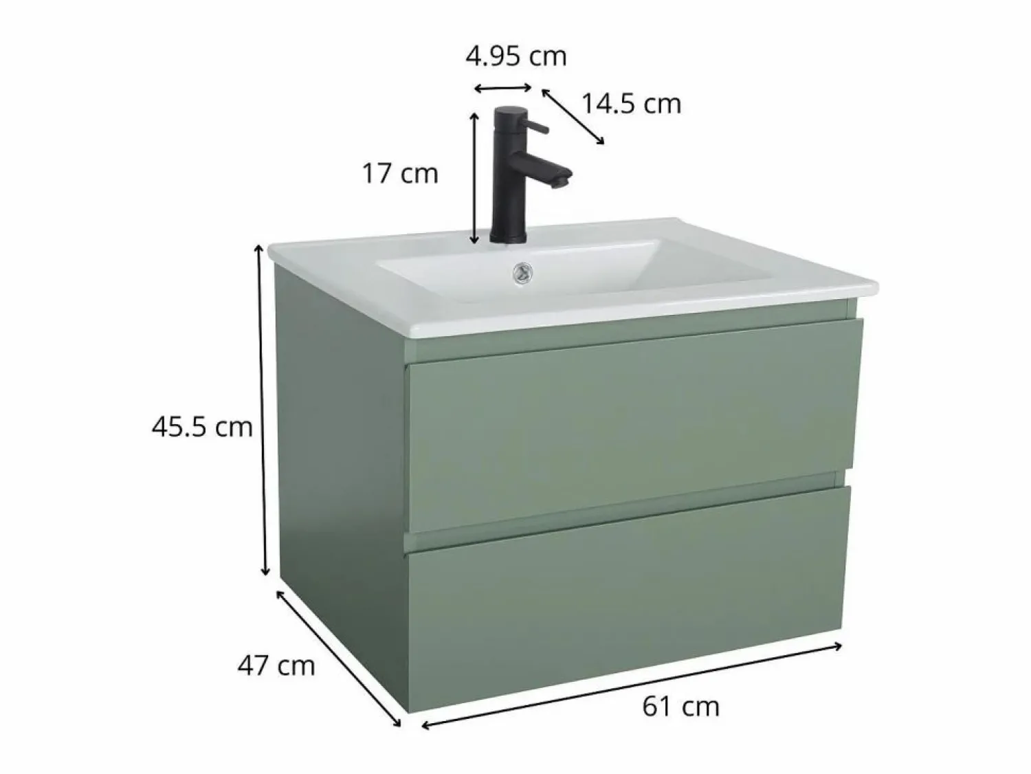 Conjunto de lavabo individual de 60cm con encimera de cerámica y grifería negra SORRENTO