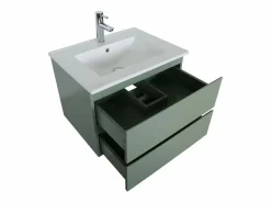 Conjunto de lavabo individual de 60cm con encimera de cerámica y grifería negra SORRENTO