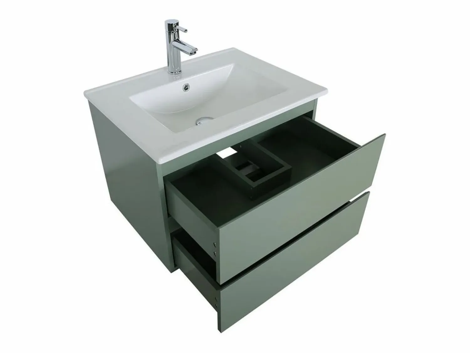 Conjunto de lavabo individual de 60cm con encimera de cerámica y grifería negra SORRENTO