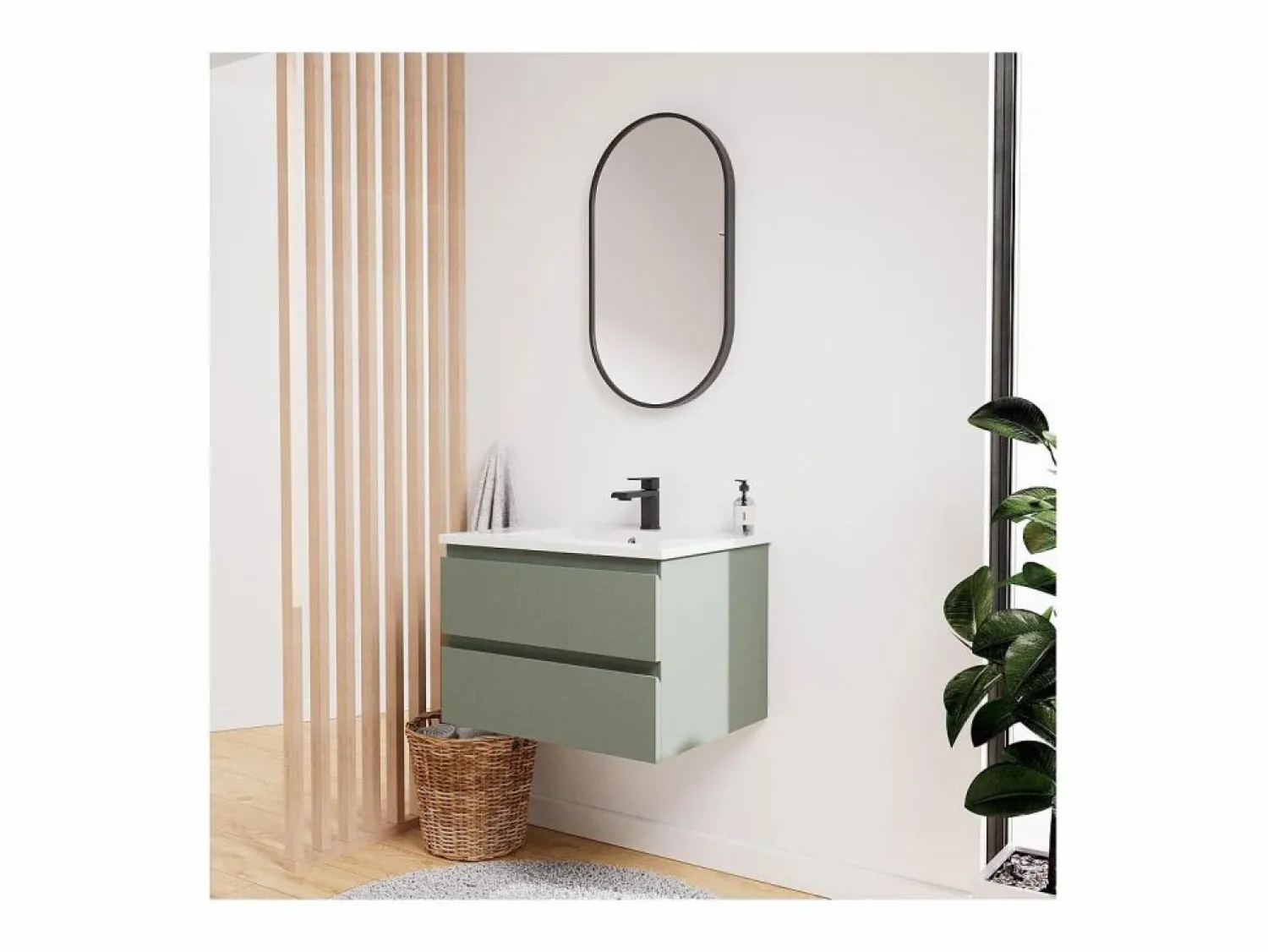 Conjunto de lavabo individual de 60cm con encimera de cerámica y grifería negra SORRENTO