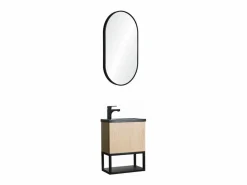 Conjunto de lavabo NOVA de metal y madera con espejo ovalado