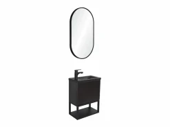 Sale Conjunto de lavabo NOVA de metal y madera con espejo ovalado Negro