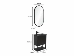 Sale Conjunto de lavabo NOVA de metal y madera con espejo ovalado Negro