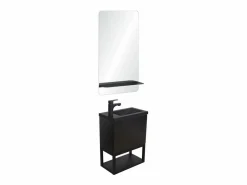 Outlet Conjunto de lavabo NOVA de metal y madera con grifería negra y estante de espejo Mueble De Aseo