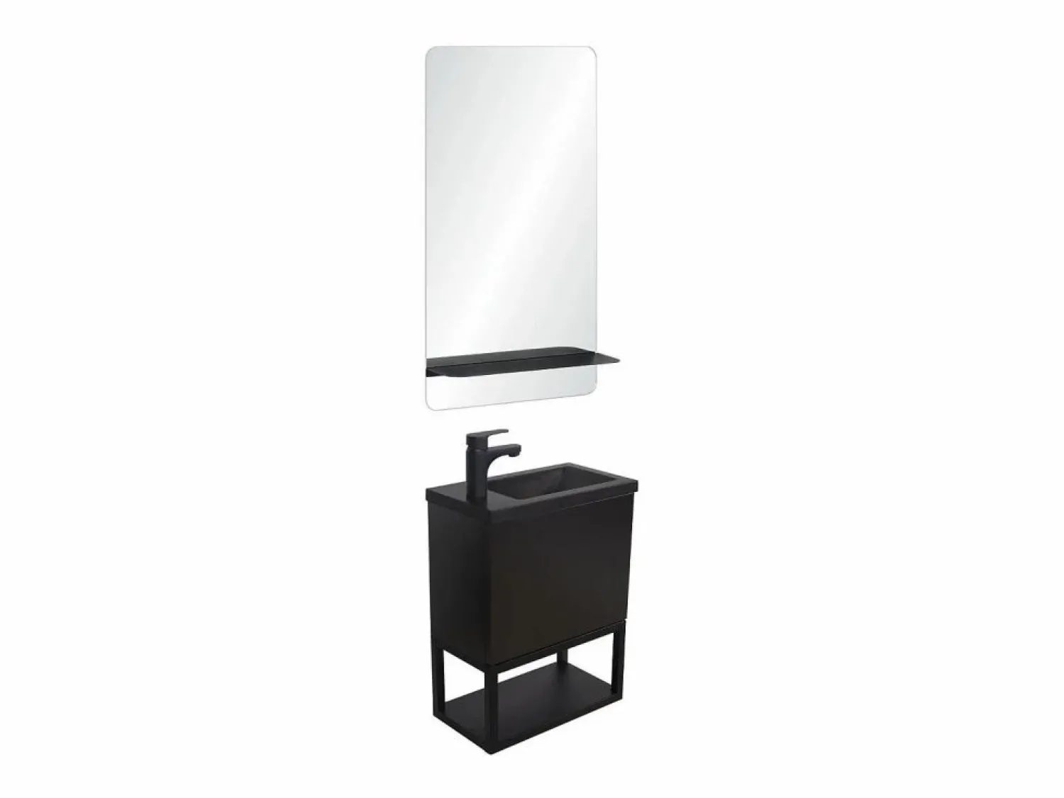 Outlet Conjunto de lavabo NOVA de metal y madera con grifería negra y estante de espejo Mueble De Aseo