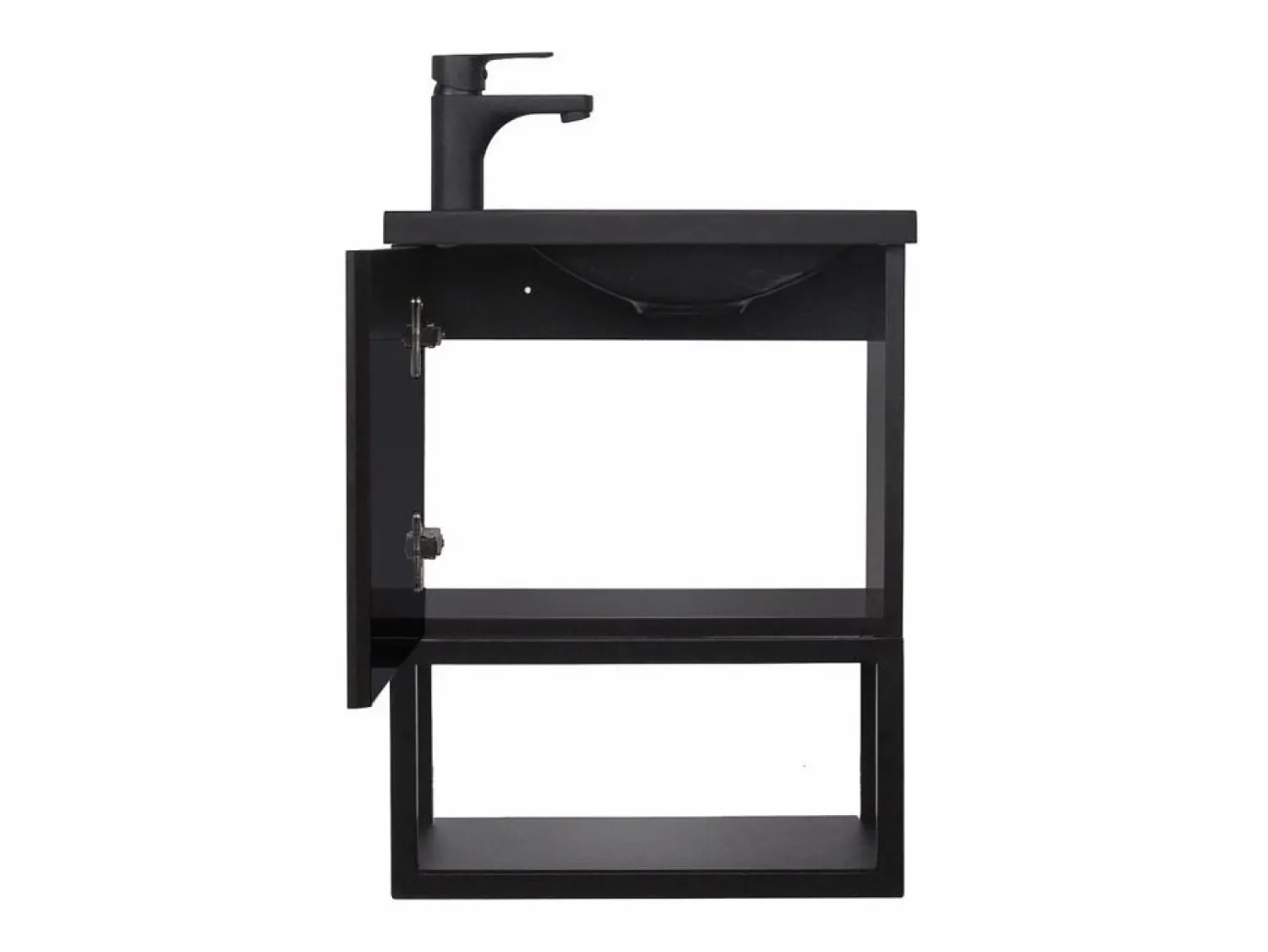 Outlet Conjunto de lavabo NOVA de metal y madera con grifería negra y estante de espejo Mueble De Aseo