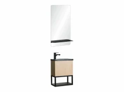 Hot Conjunto de lavabo NOVA de metal y madera con grifería negra y estante de espejo Mueble De Aseo