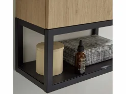 Hot Conjunto de lavabo NOVA de metal y madera con grifería negra y estante de espejo Mueble De Aseo
