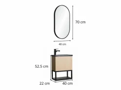 Clearance Conjunto de lavabo NOVA de metal y madera con grifería negra y espejo ovalado Negro
