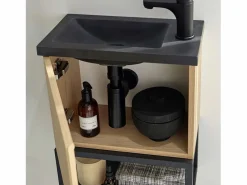 Clearance Conjunto de lavabo NOVA de metal y madera con grifería negra y espejo ovalado Negro