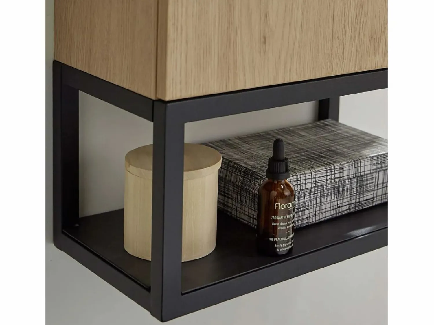 Clearance Conjunto de lavabo NOVA de metal y madera con grifería negra y espejo ovalado Negro