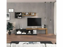Outlet Conjunto de mueble de TV Chronos en antracita mate y roble 190/350x40 cm Gris antracita