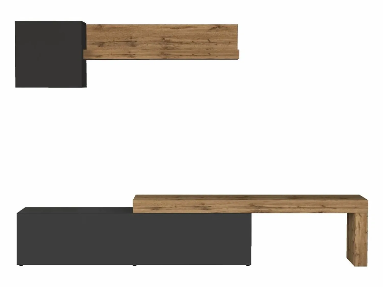 Outlet Conjunto de mueble de TV Chronos en antracita mate y roble 190/350x40 cm Gris antracita
