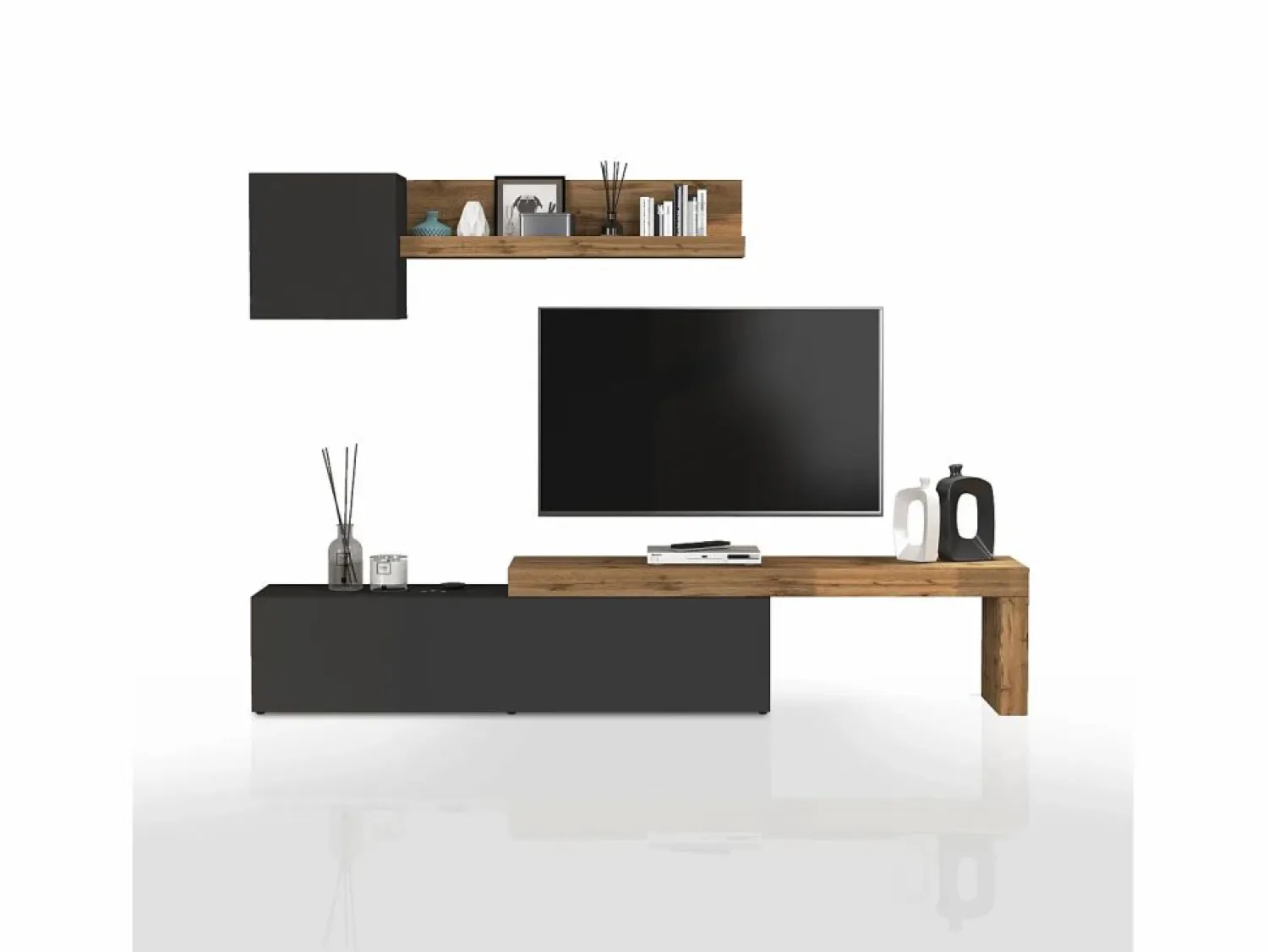 Outlet Conjunto de mueble de TV Chronos en antracita mate y roble 190/350x40 cm Gris antracita
