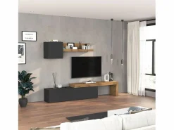 Outlet Conjunto de mueble de TV Chronos en antracita mate y roble 190/350x40 cm Gris antracita