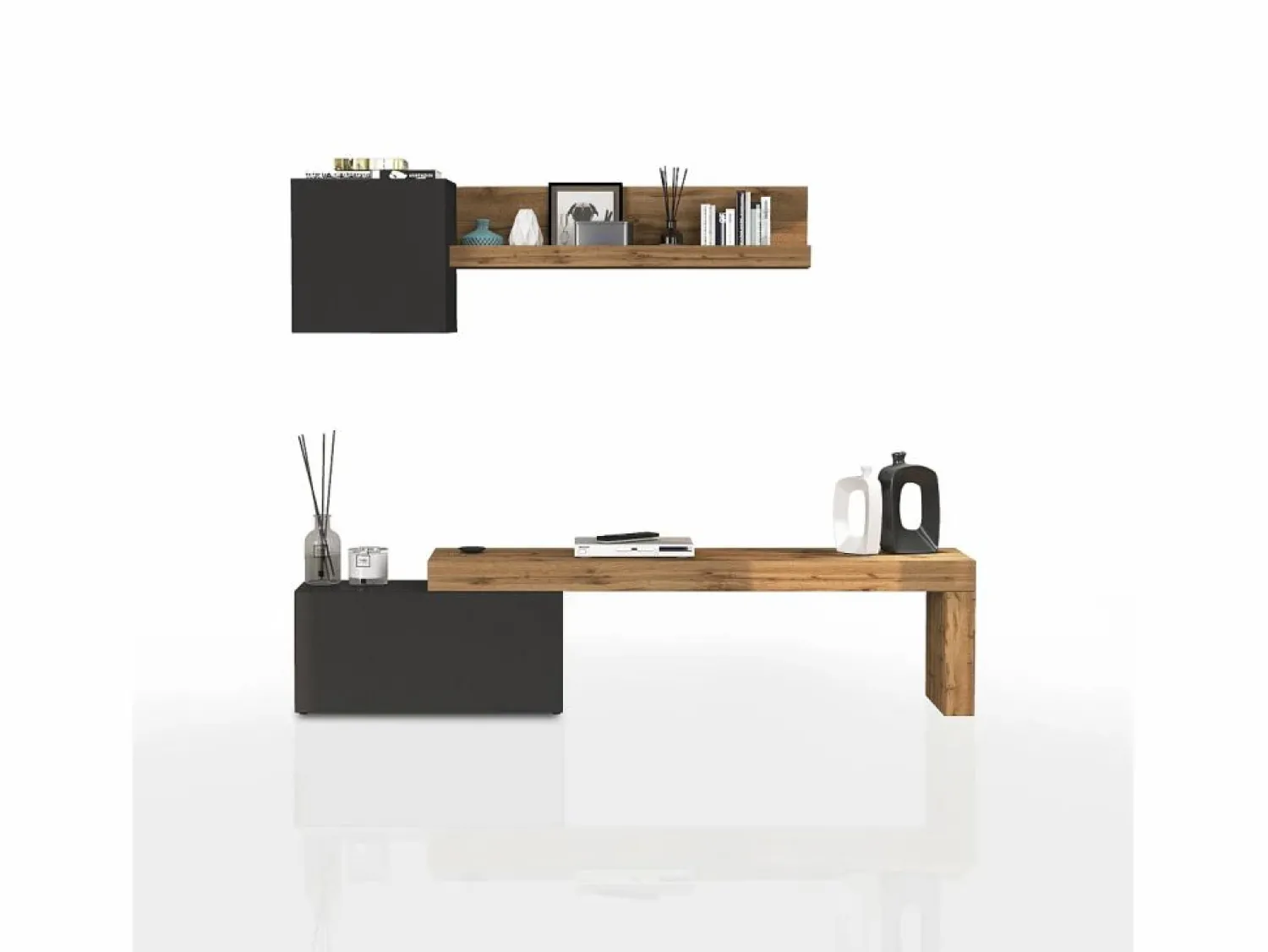 Online Conjunto de mueble de TV Chronos para salón, color antracita mate y roble, 180/260 x 40 cm Mueble Tv