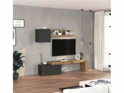 Online Conjunto de mueble de TV Chronos para salón, color antracita mate y roble, 180/260 x 40 cm Mueble Tv