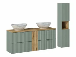 Discount Petits-Meubles Conjunto de muebles con doble lavabo 140 cm 4 cajones y columna Jade y Madera Verde