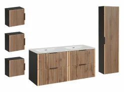 Discount Conjunto de muebles con doble lavabo encastrado 120cm columna y 3 armarios de pared Gaia Madera y Conjunto De Baño
