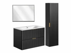 Hot Petits-Meubles Conjunto de muebles con lavabo individual encastrado 80cm espejo LED y columna Adriel Negro
