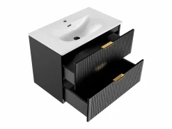 Hot Petits-Meubles Conjunto de muebles con lavabo individual encastrado 80cm espejo LED y columna Adriel Negro