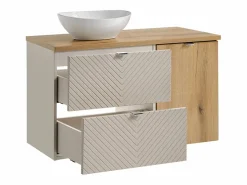 Petits-Meubles Conjunto de muebles con lavabo individual 100cm cesto ropa y columna Manoa Cachemira y madera