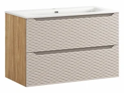 Petits-Meubles Conjunto de muebles con lavabo individual encastrado 90cm y columna Elora y madera