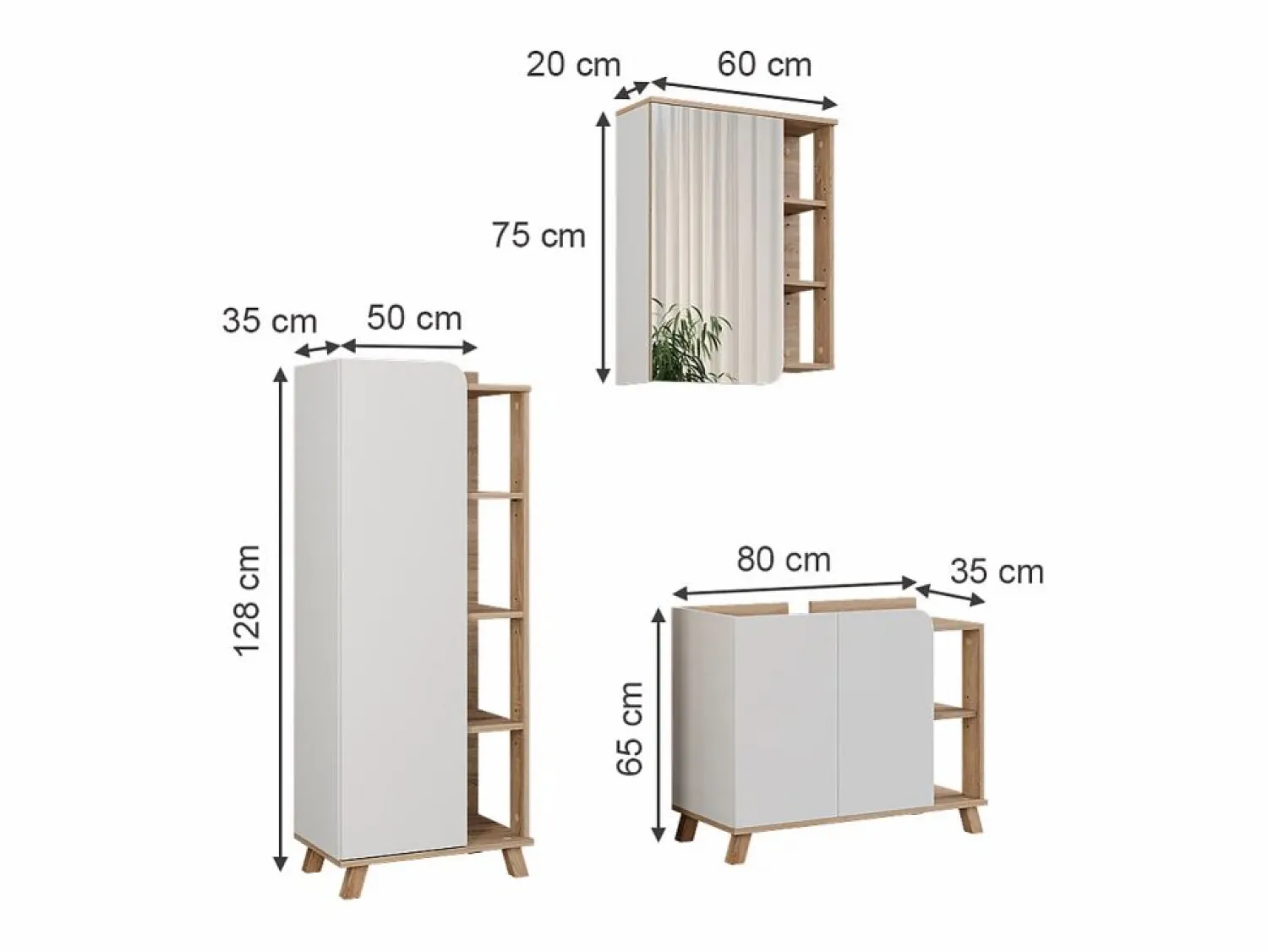 Vicco Conjunto de muebles de baño sonoma/blanco 80x35x65 karen