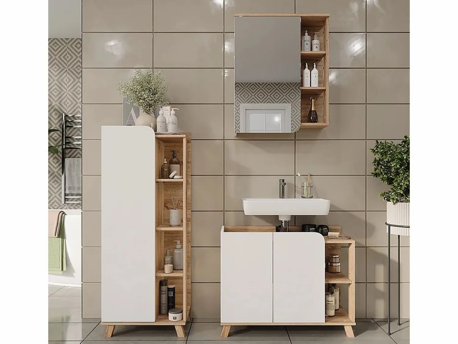 Vicco Conjunto de muebles de baño sonoma/blanco 80x35x65 karen