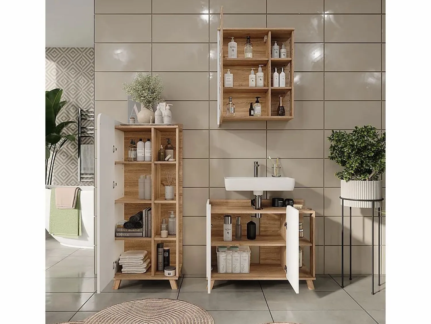 Vicco Conjunto de muebles de baño sonoma/blanco 80x35x65 karen