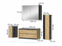 Discount Vicco Conjunto de muebles de baño antracita/artisan 100x45x50 edelin Negro